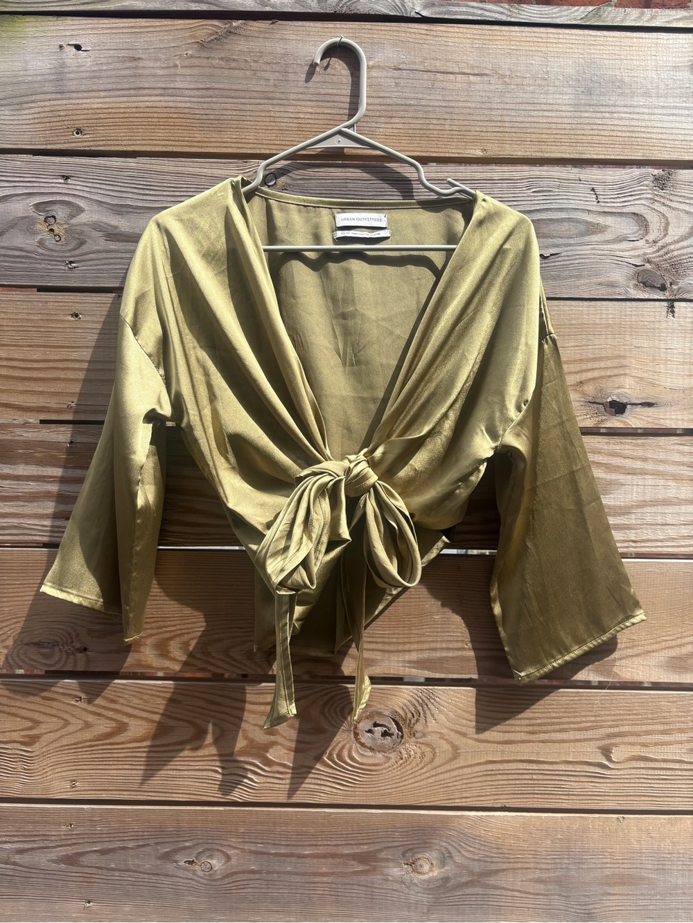 Urban Outfitters Olive Green Tie-Front Crop Blouse